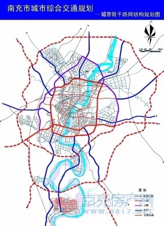 南充城市骨干路网:一环三联十射五横五纵